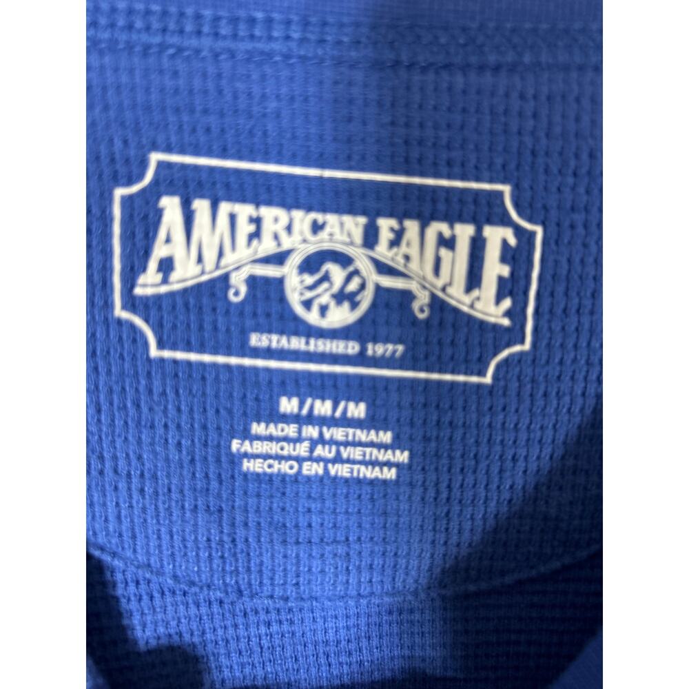American Eagle Thermal Shirt Medium Blue Waffle Y2K Vintage - Picture 7 of 11
